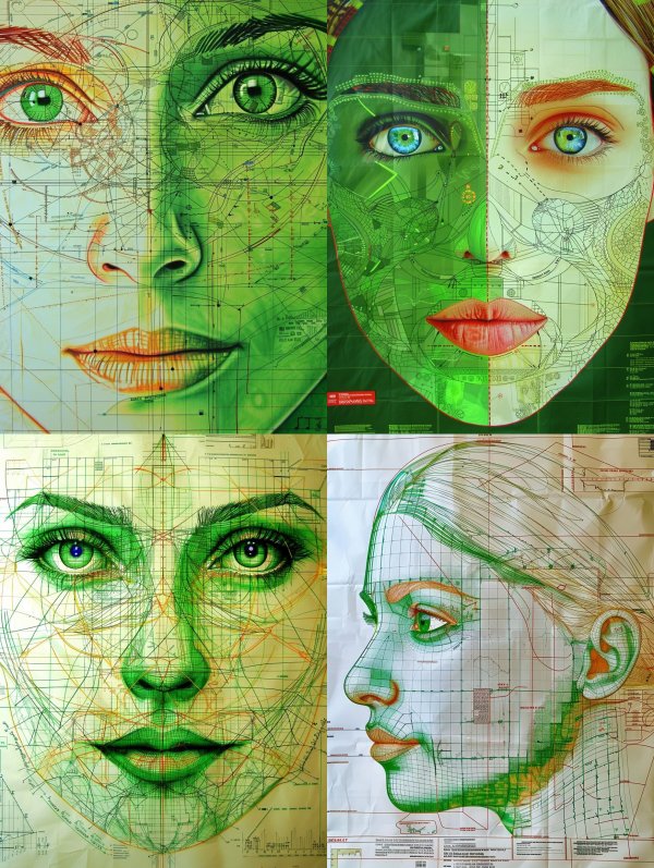 Ethereal Green Geometric Portraits