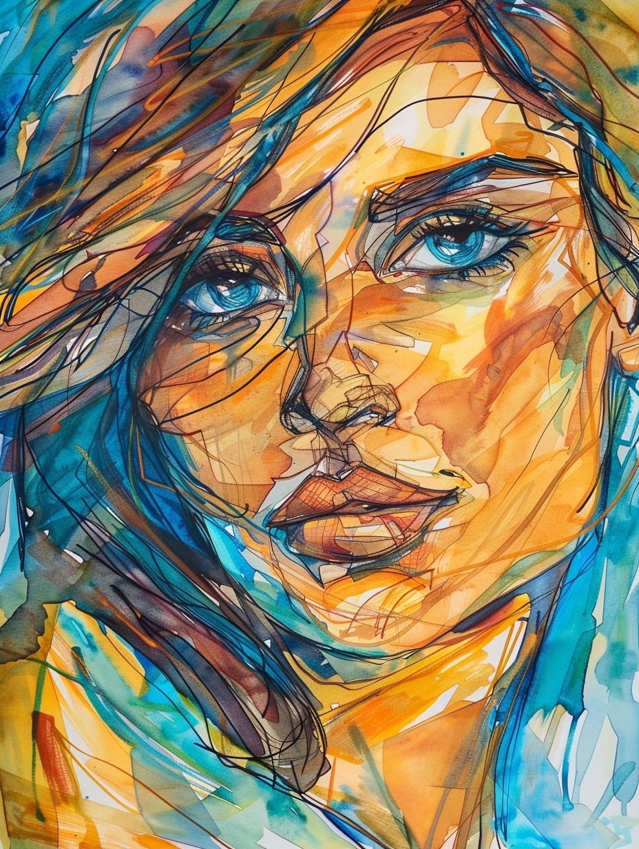 Vibrant Watercolor Expressionist Portrait