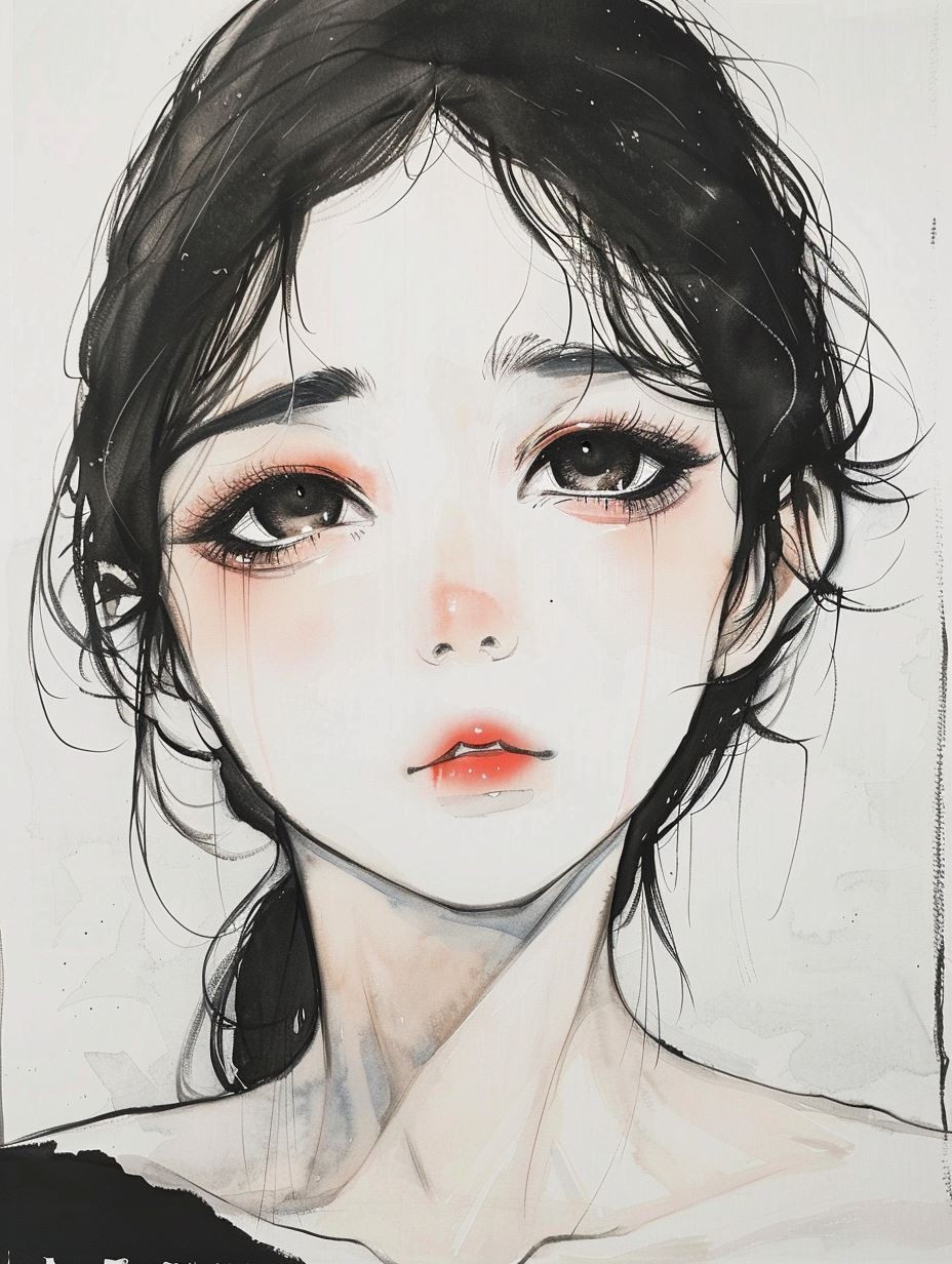 Melancholy Ink Wash Portrait - Image 4