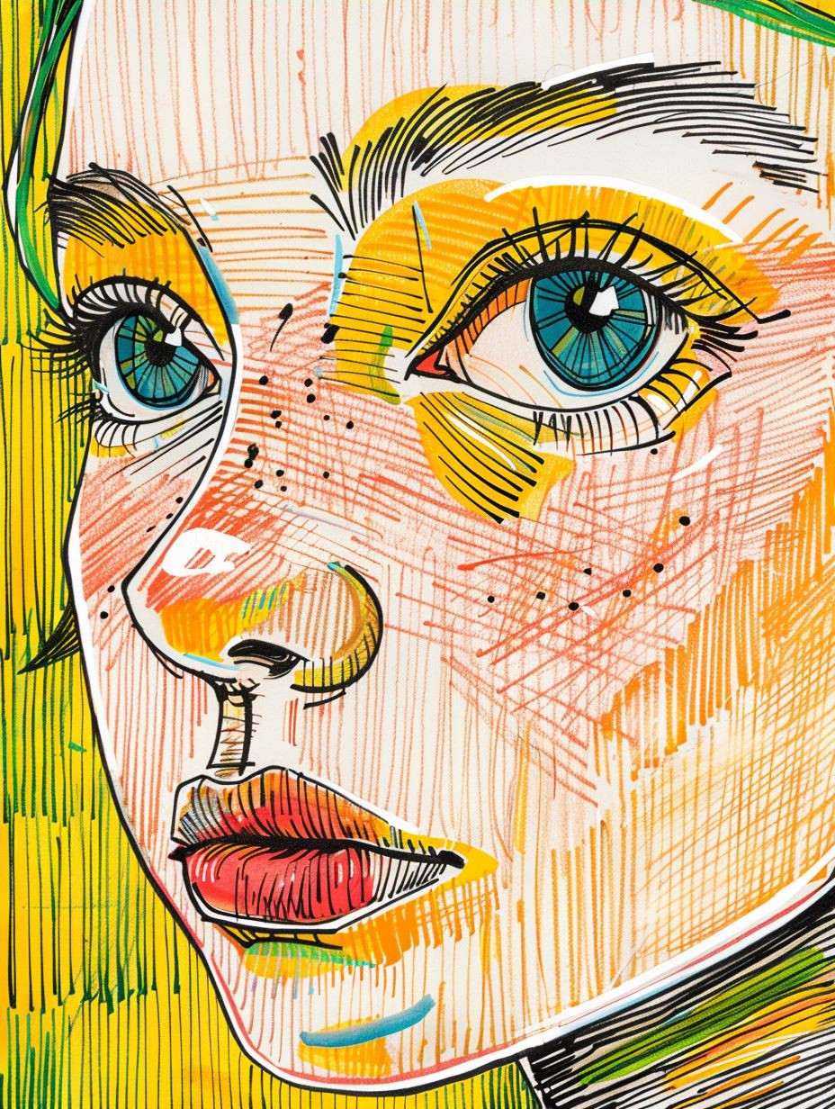 Vibrant Hatching Portrait Study - Image 4