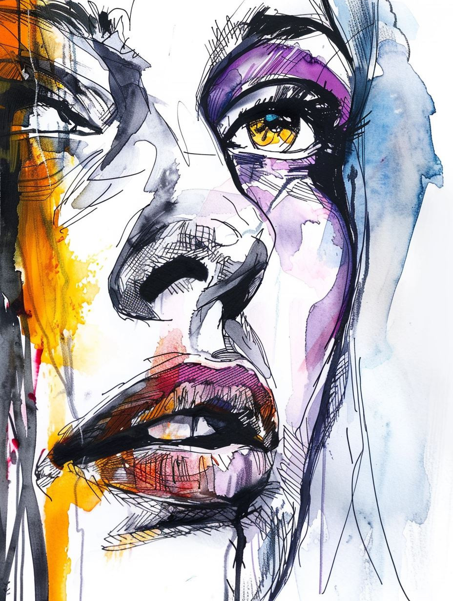 Abstract Watercolor Portrait Studies - Image 3