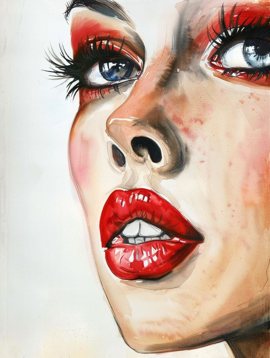 Crimson Lips Artistic Portrait Study - Image 1
