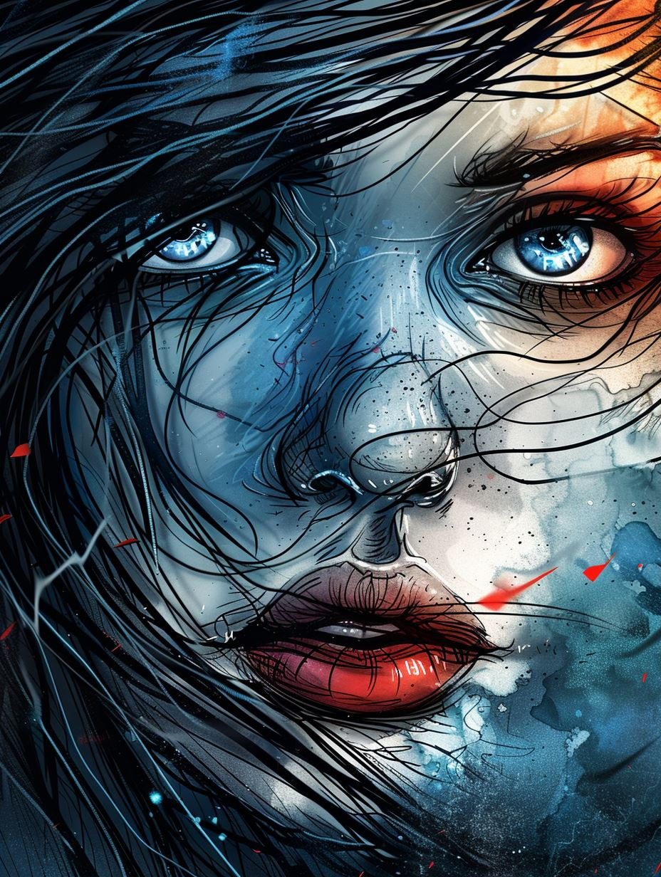 Melancholic Azure Portrait Study - Image 1
