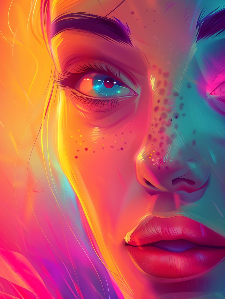 Neon Dreams: Vibrant Digital Portrait Collage - Image 1