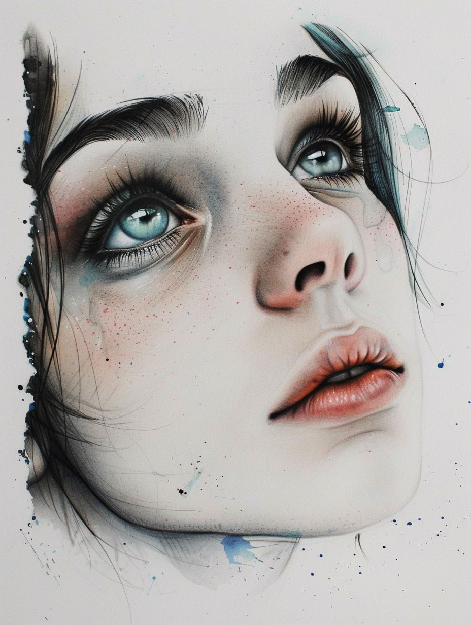 Ethereal Gaze in Watercolor Ink - Image 1