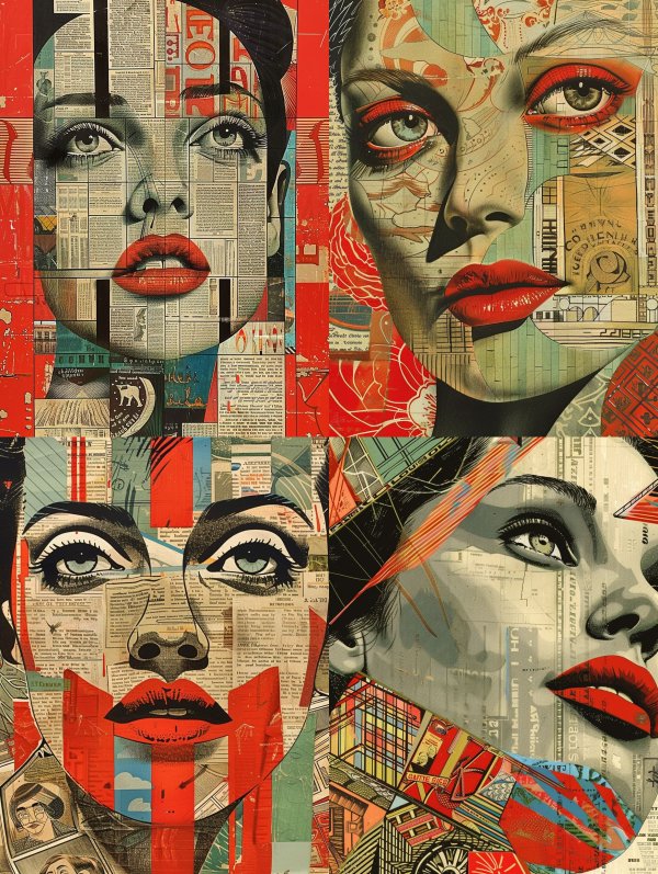 Vintage Newspaper Collage Portrait