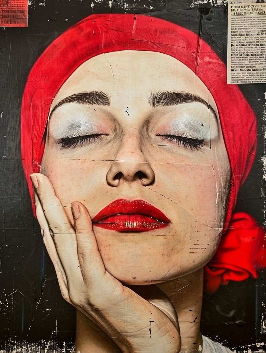 Crimson Serenity Mixed Media Portrait