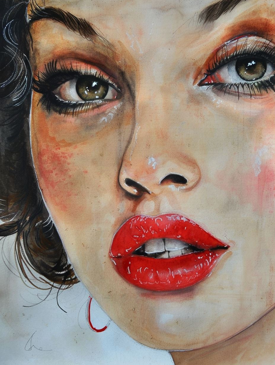 Crimson Lips Artistic Portrait Study - Image 3