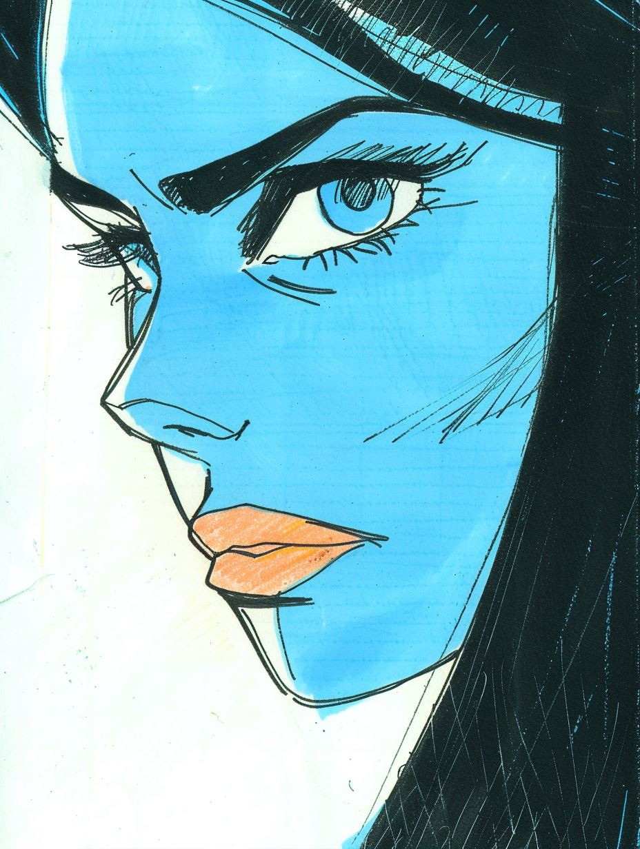 Azure Gaze Comic Illustration - Image 1