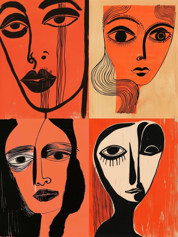 Abstract Faces in Crimson Hues