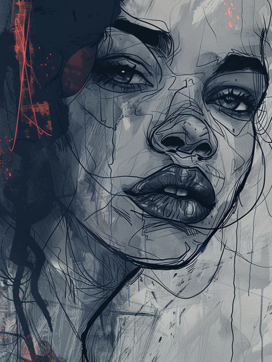 Abstract Portraits in Red and Grey - Image 1