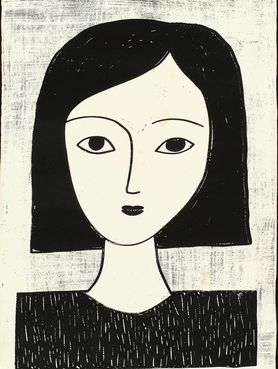 Minimalist Linocut Portrait Study