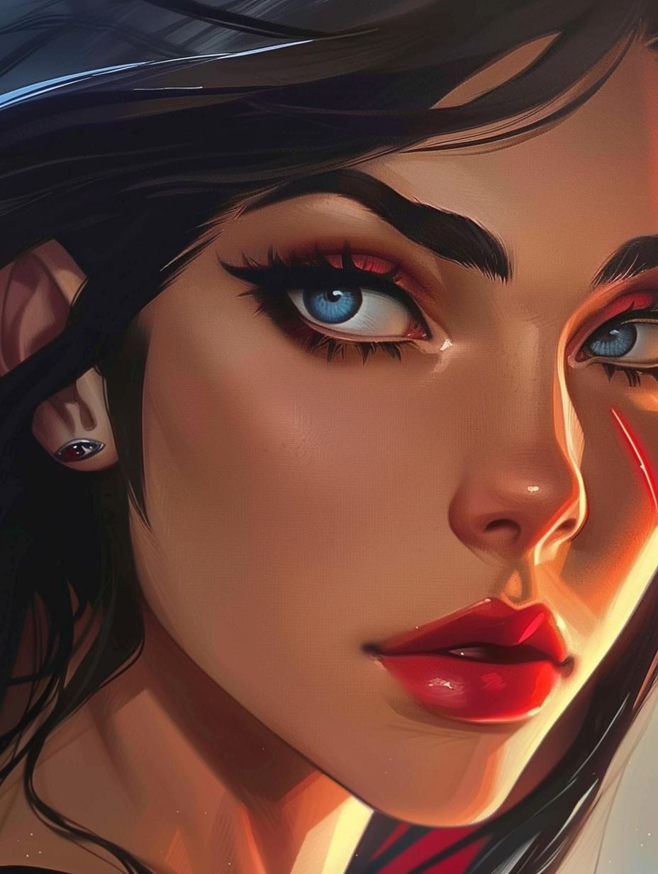 Crimson Glow Digital Portrait