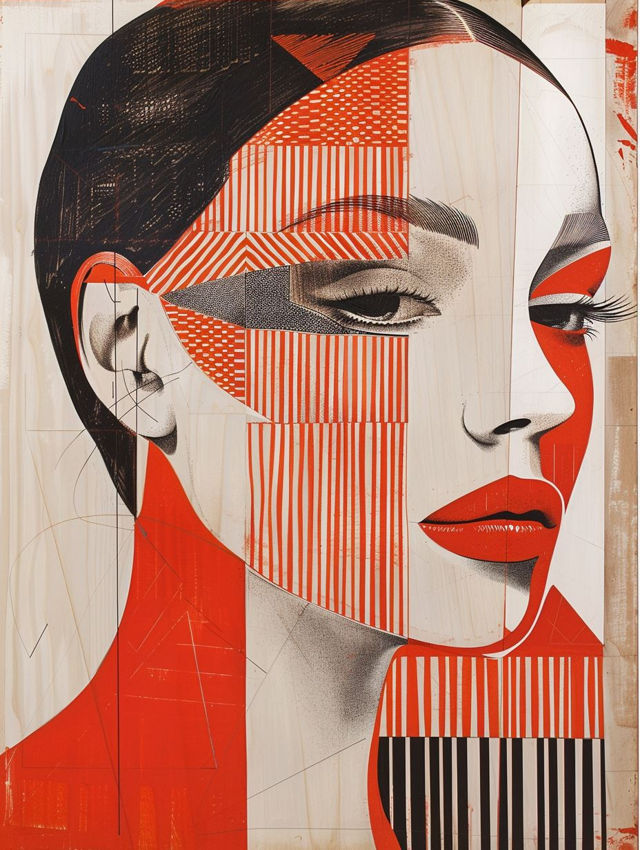 Fragmented Red Avant Garde Portraits - Image 3