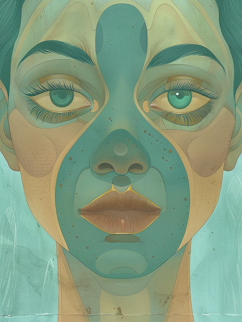 Ethereal Faces in Teal and Gold - Image 3