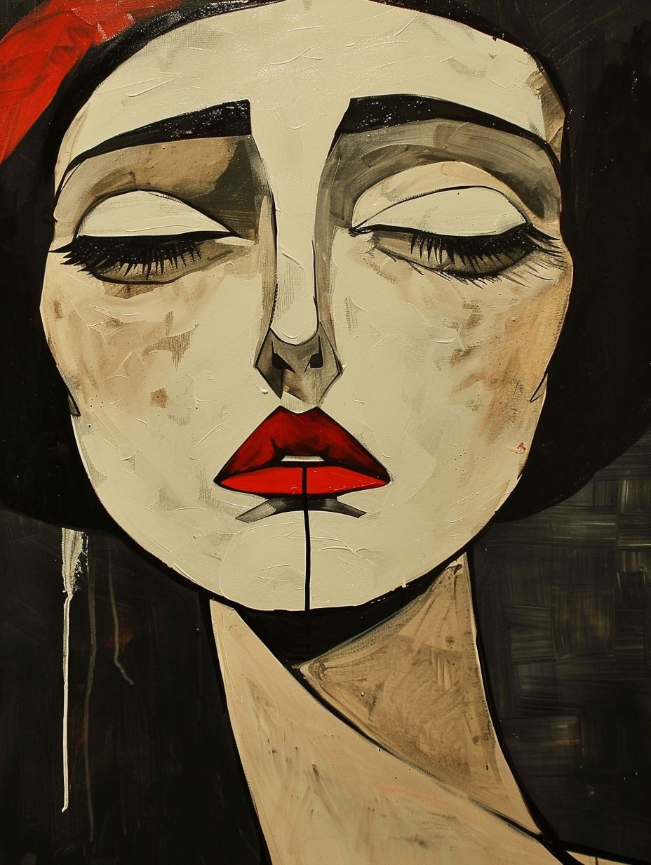 Bold Crimson Modernist Portrait - Image 3
