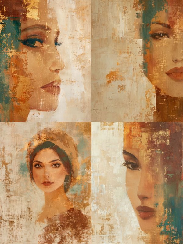 Abstract Golden Tones Female Portrait Quad
