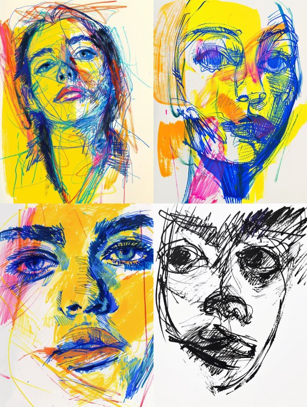 Vibrant Expressive Portrait Sketches