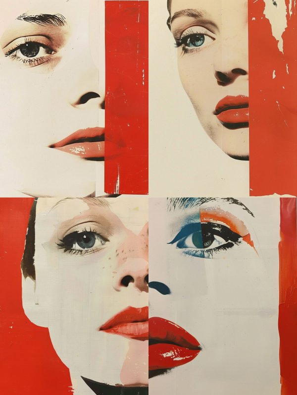 Fragmented Beauty in Red and White