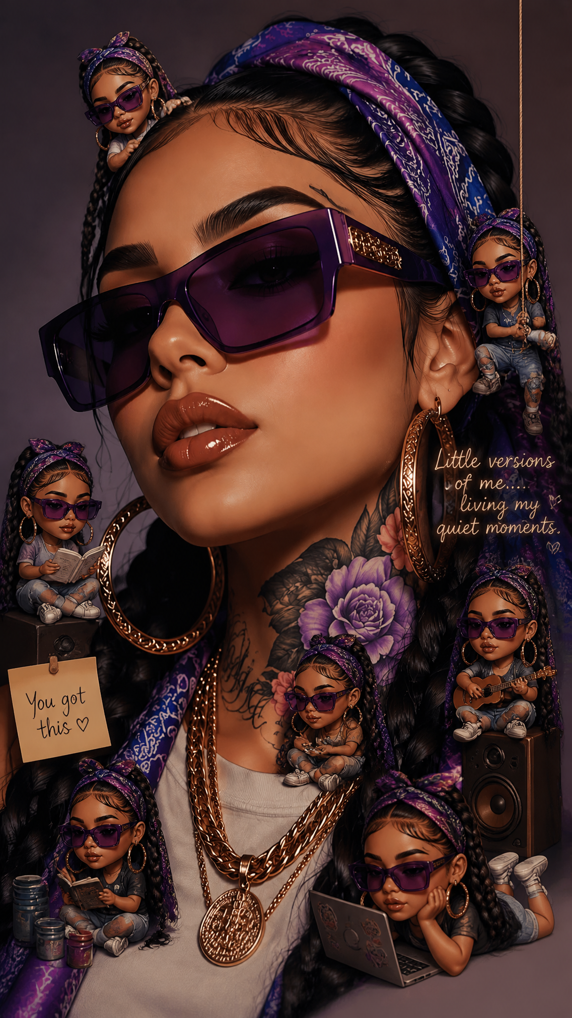 Ethereal Woman with Mini Chibi Alter Egos