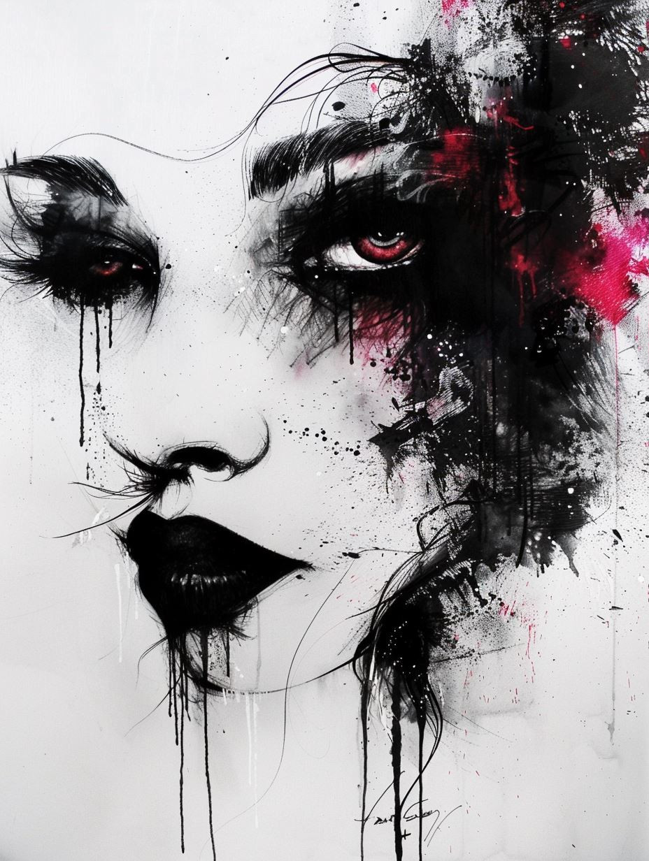 Dark Gothic Ink Splatter Portraits - Image 1