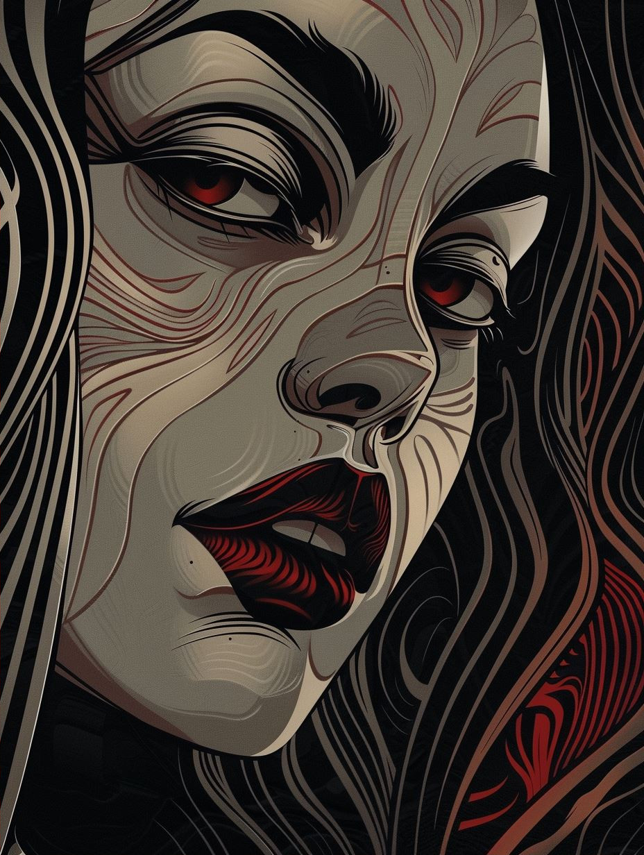 Surrealist Crimson Fluidity Portrait - Image 2