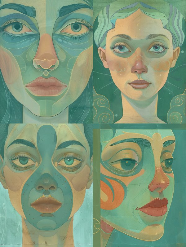 Ethereal Faces in Teal and Gold