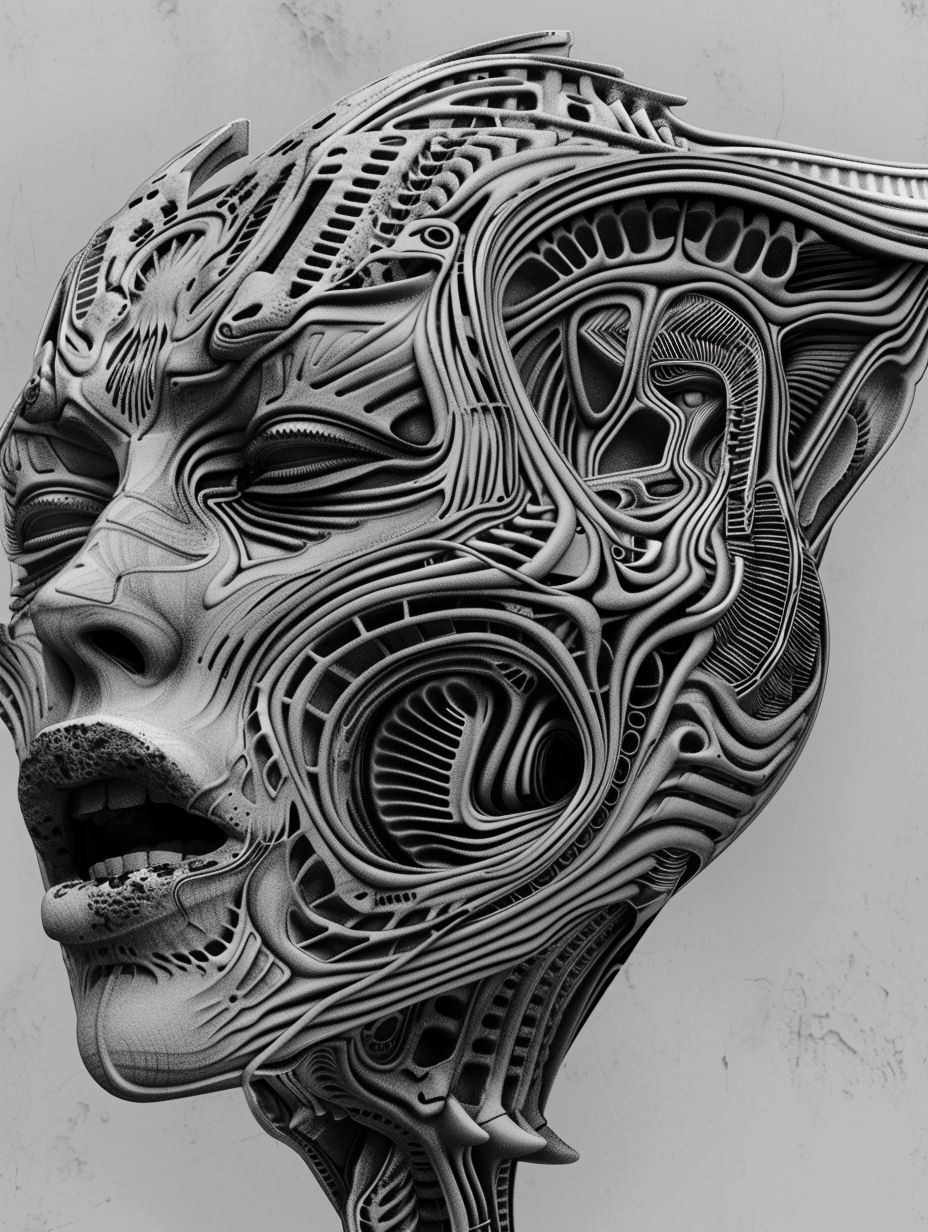Biomechanical Surrealist Monochromatic Portrait