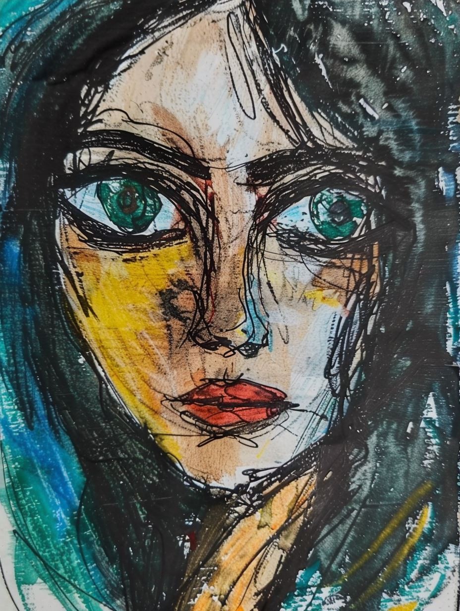 Melancholy Gaze in Ink Watercolor - Image 4
