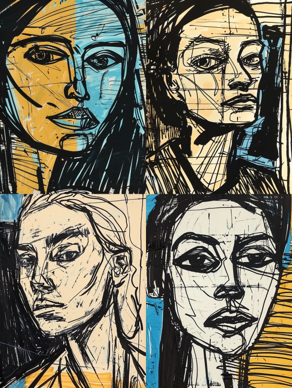 Fragmented Portraits in Bold Ink