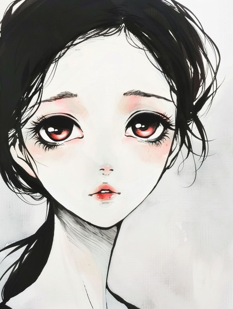 Melancholy Ink Wash Portrait - Image 2