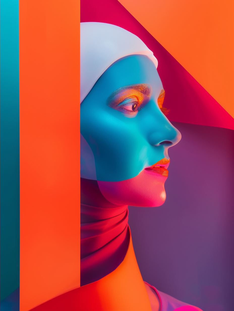 Neon Dreams: A Geometric Portrait Study - Image 2