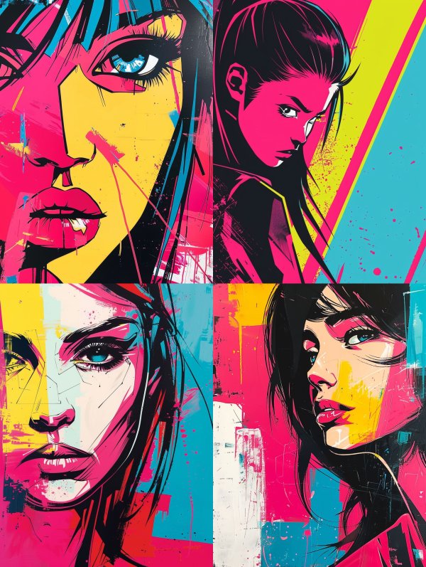 Neon Visions: Pop Art Portrait Quad