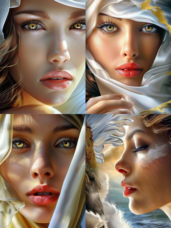 Ethereal Gazes in White Silk