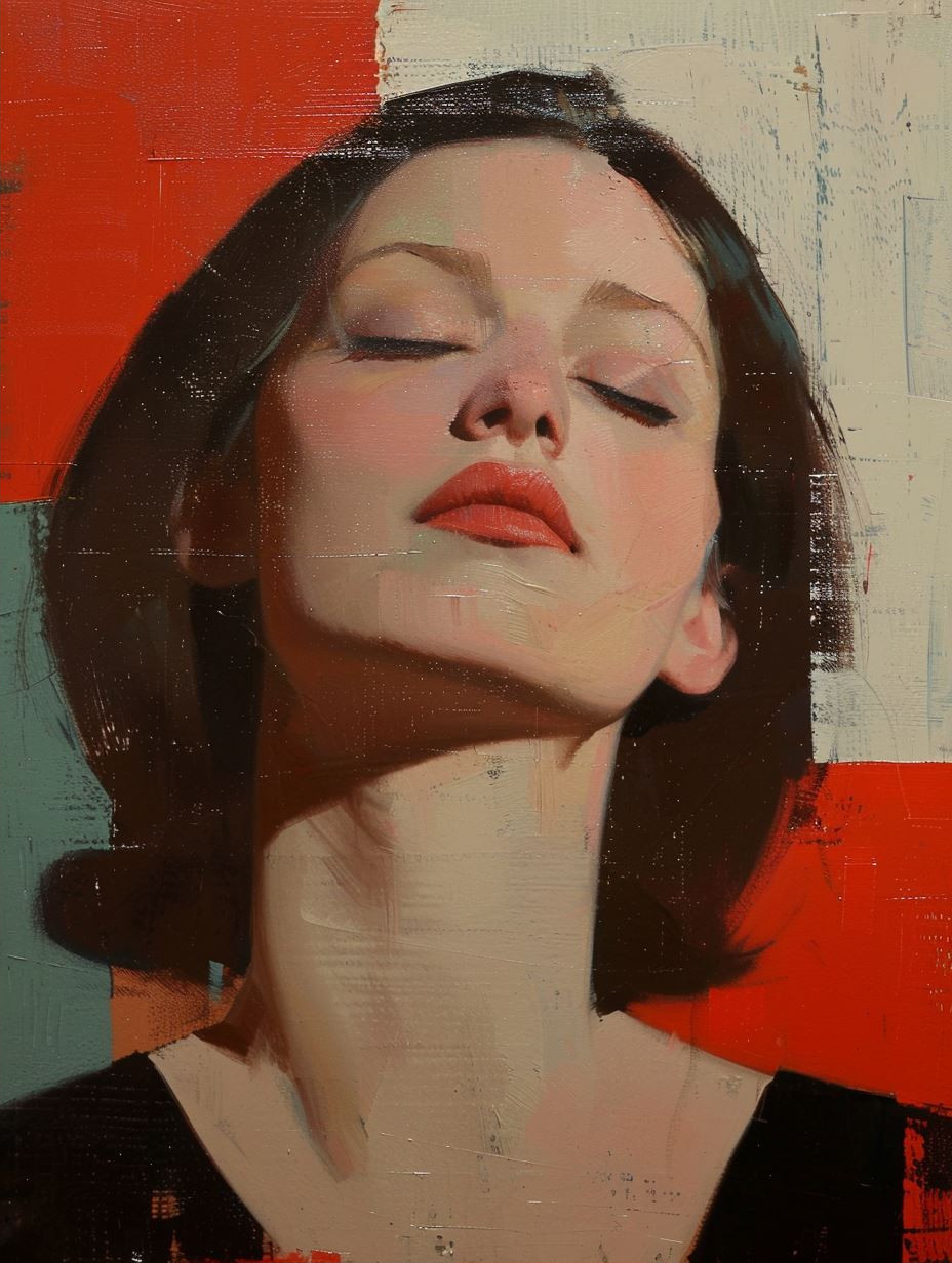 Modernist Crimson Portrait Studies - Image 2
