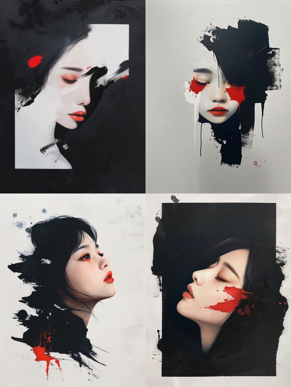 Crimson Accents Minimalist Portraiture