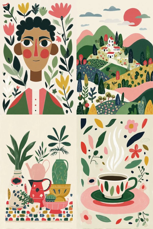 Whimsical Folk Art Quartet