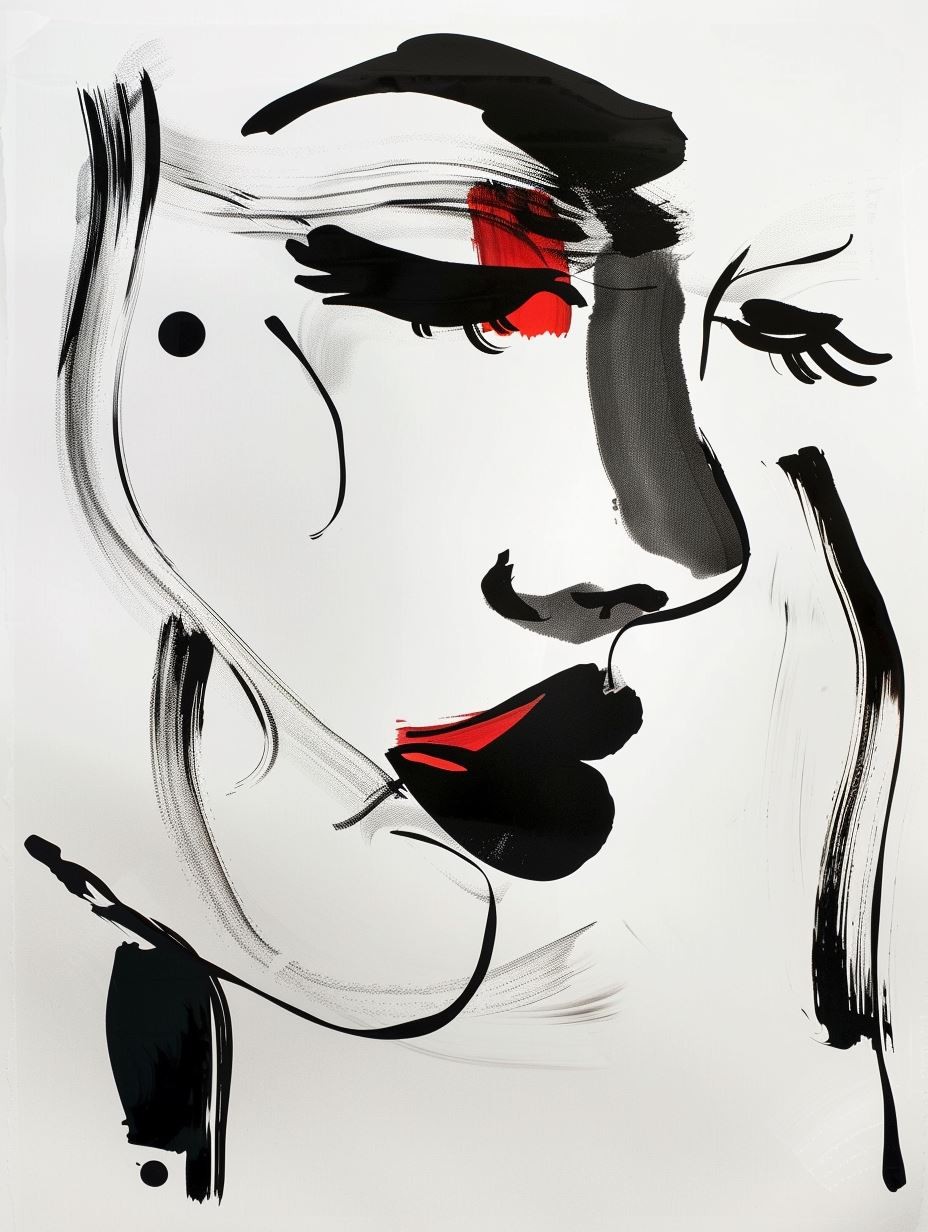 Abstract Crimson Ink Portrait - Image 2