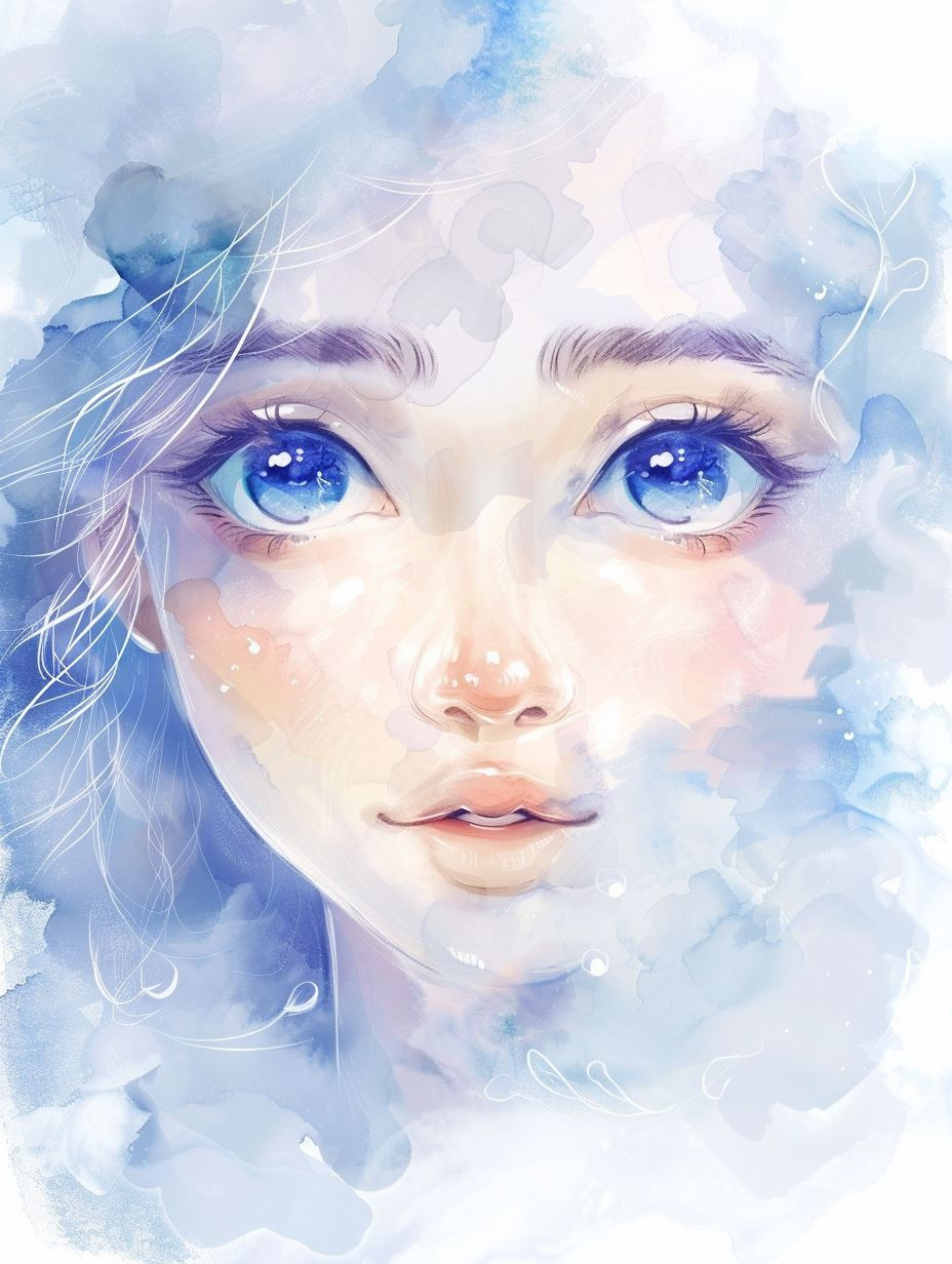 Ethereal Blue Watercolor Portraits - Image 1