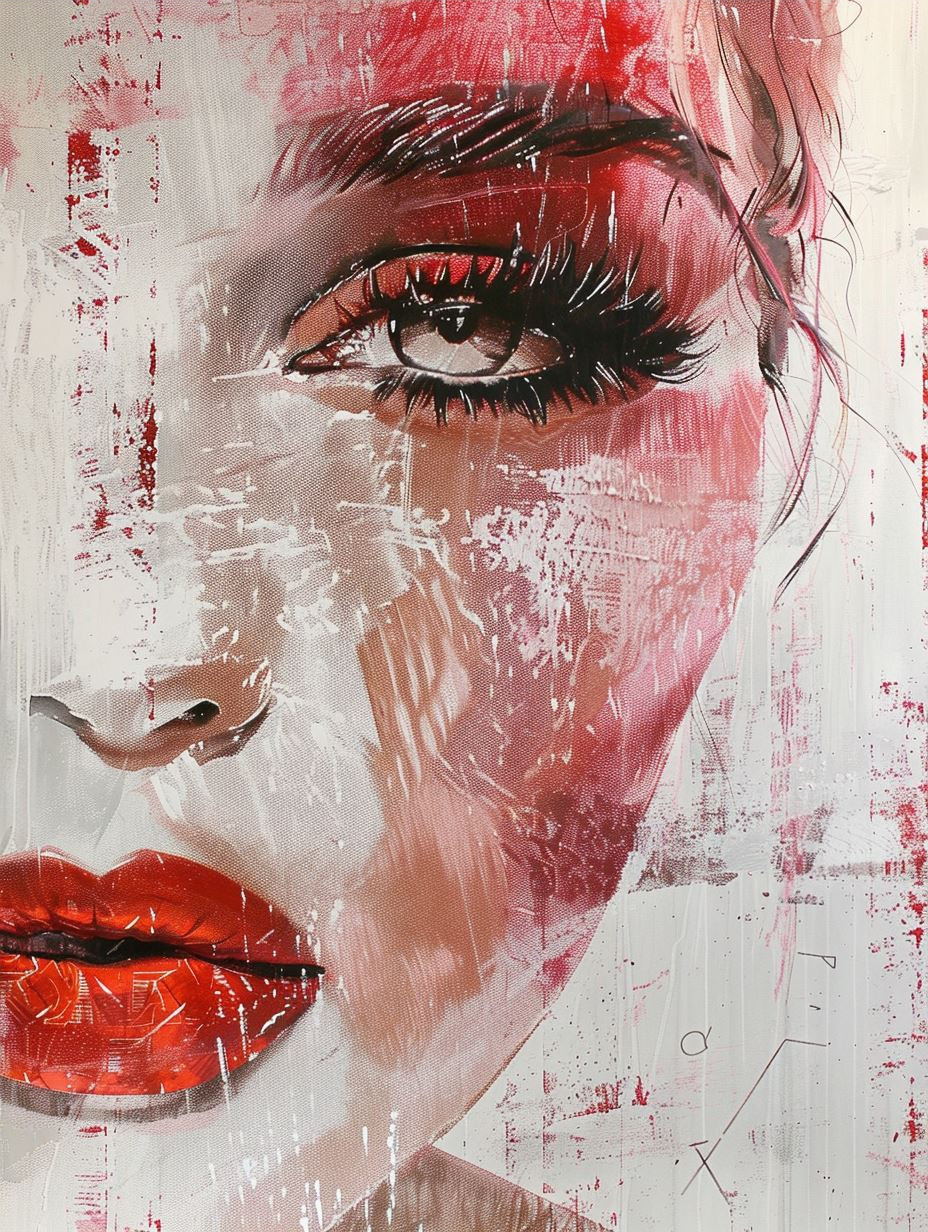 Fragmented Beauty in Crimson Hues - Image 3