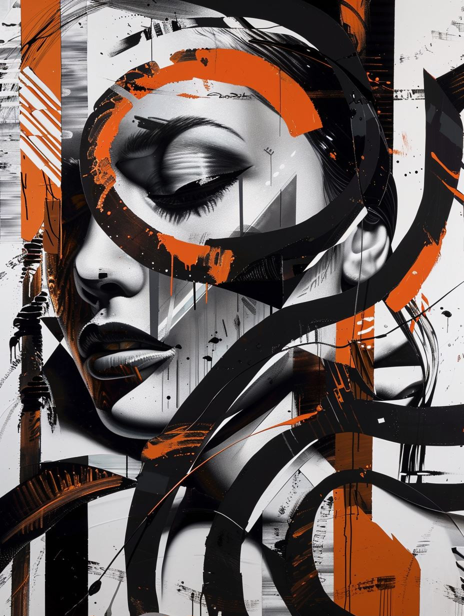 Abstract Orange and Black Portrait Collage - Image 1