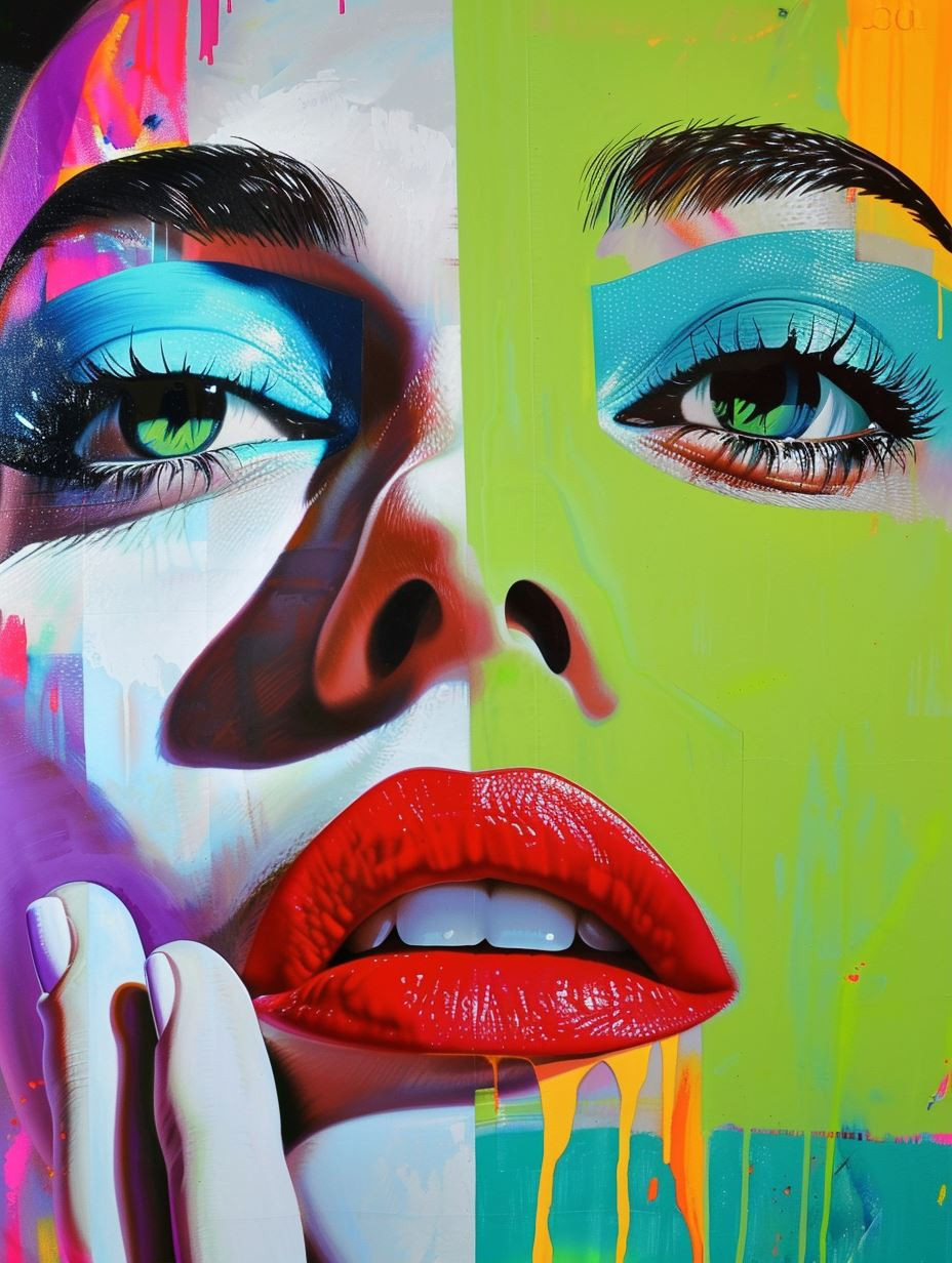 Neon Fragmented Portrait Art