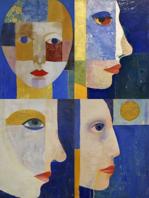 Fragmented Faces in Blue