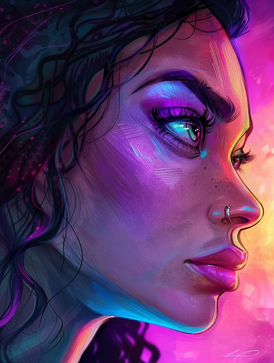 Neon Dreams and Melancholy Gazes - Image 1