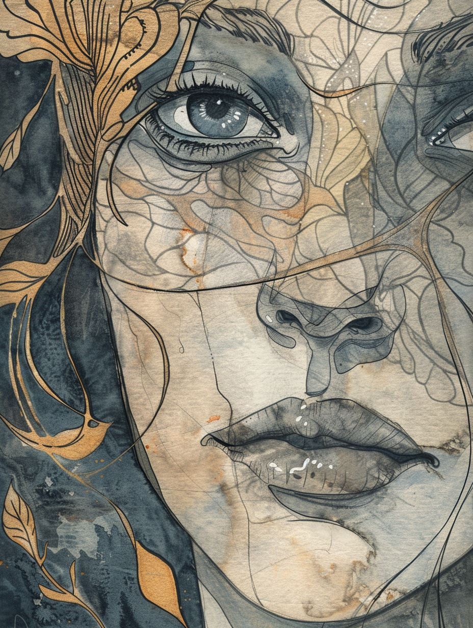 Ethereal Gazes in Blue and Gold - Image 3