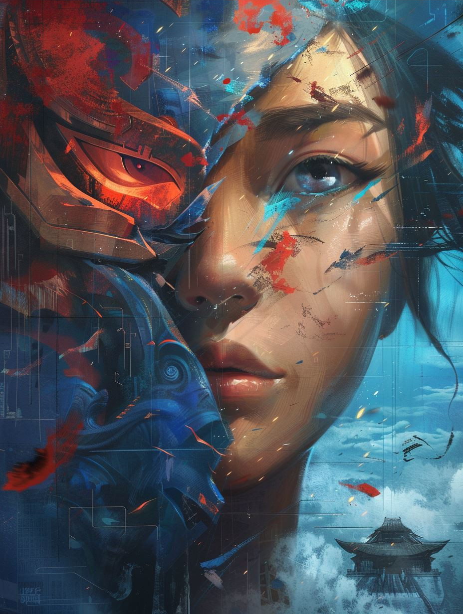 Azure Gaze in Digital Storm - Image 4