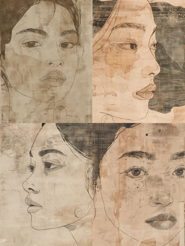 Quadtych of Ethereal Gaze Line Art