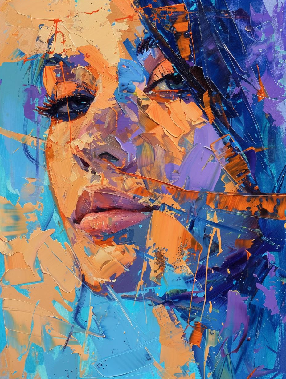 Vibrant Impasto Portrait in Blue - Image 4