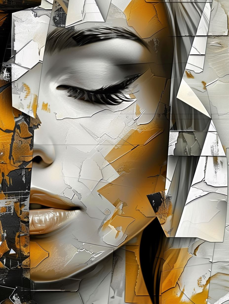 Fragmented Gaze in Golden Ochre - Image 1