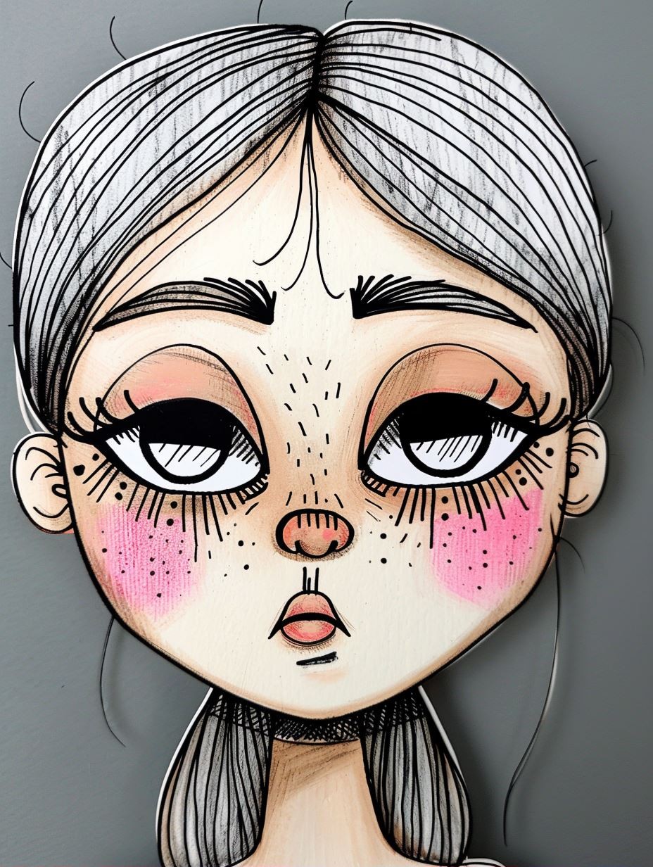 Whimsical Ink and Pastel Portrait - Image 1
